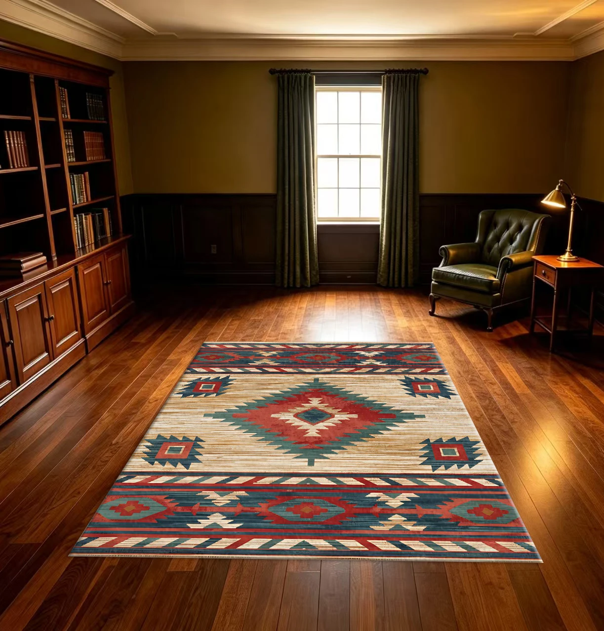 Boho Southwestern Geometric Square Area Rug Vintage Tribal Diamond Pattern Non-Slip Floor Carpet for Living Room Bedroom Home Decor