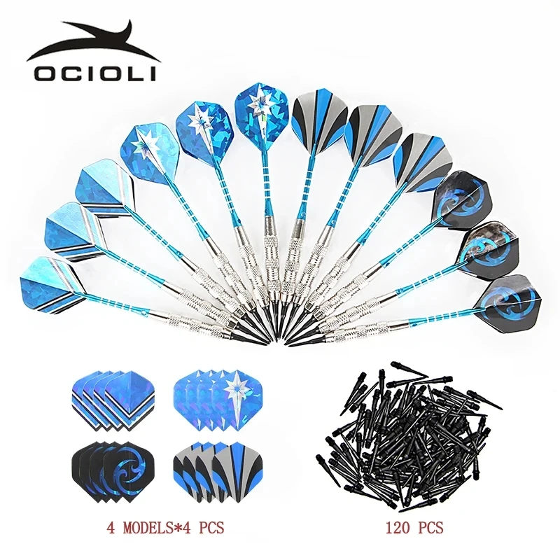 

18g 12pcs Professional Steel Tip Darts Safe Dart with Soft Tip Indoor Sport Darts with 120 Tips Flights for Christams Gift