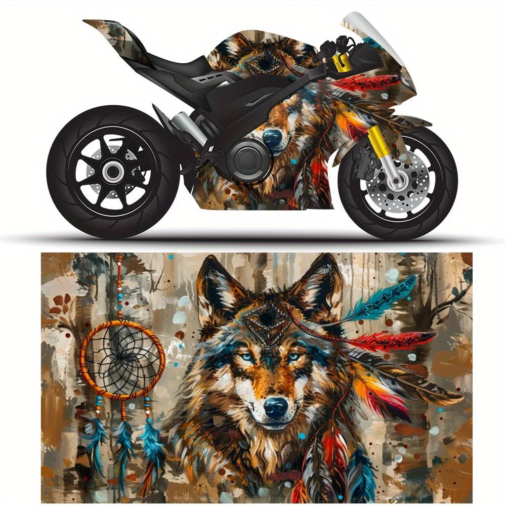 

Magical Spirit Feathered Wolf Shadow Motorcycle Stickers, Durable Car Vinyl Wraps Suitable for Most Vehicles, Car Body Decoratio