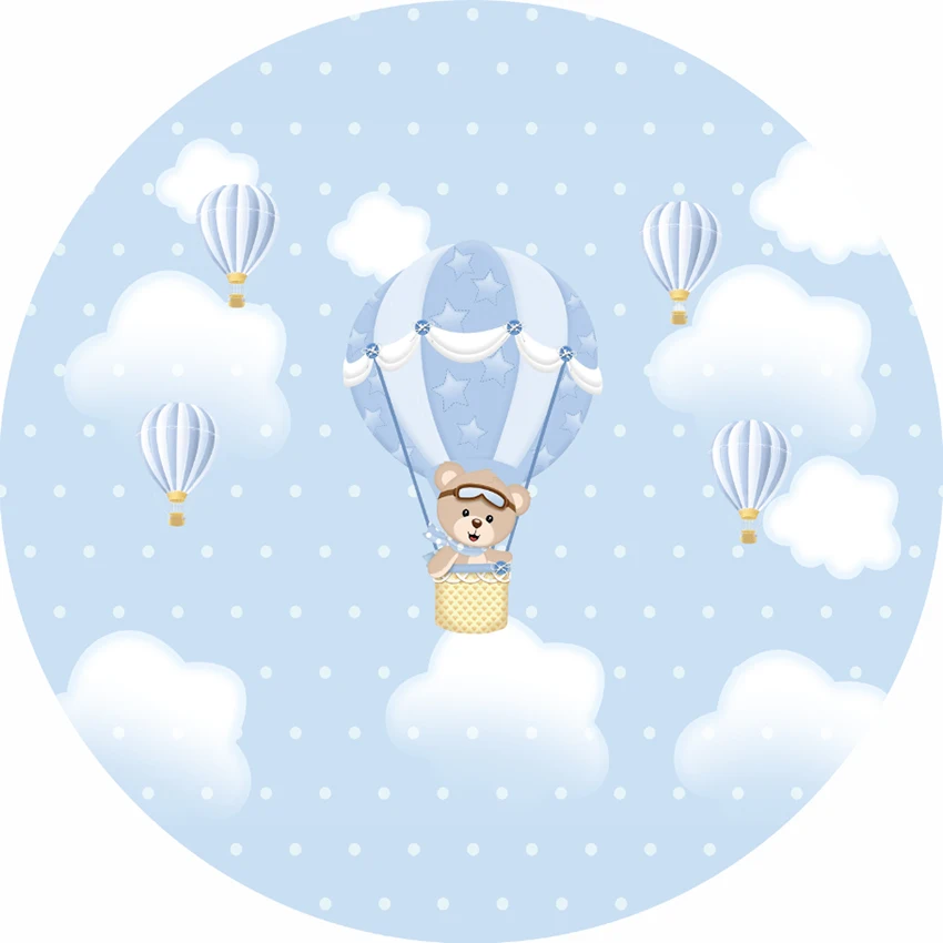 الوليد بالون الهواء الساخن استحمام الطفل غطاء خلفية مستديرة سحابة الدب الصبي الأزرق ديكور التصوير خلفية استوديو الدعائم فوتوزون
