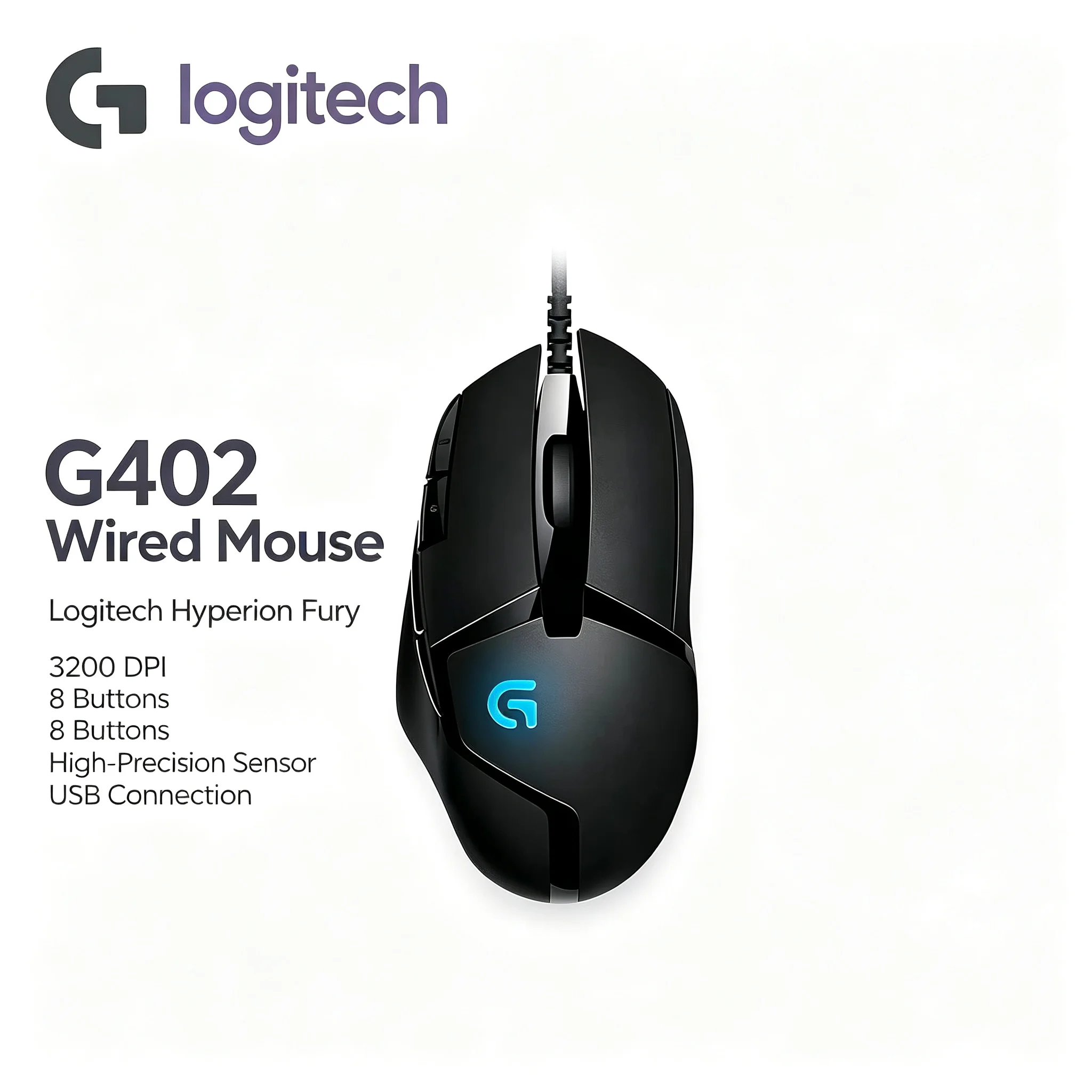 Logitech G402 Original Wired Mice Hyperion Fury Gaming Grade Optical Sensor Ergonomic Shell For Desktop Notebook Game User USB M