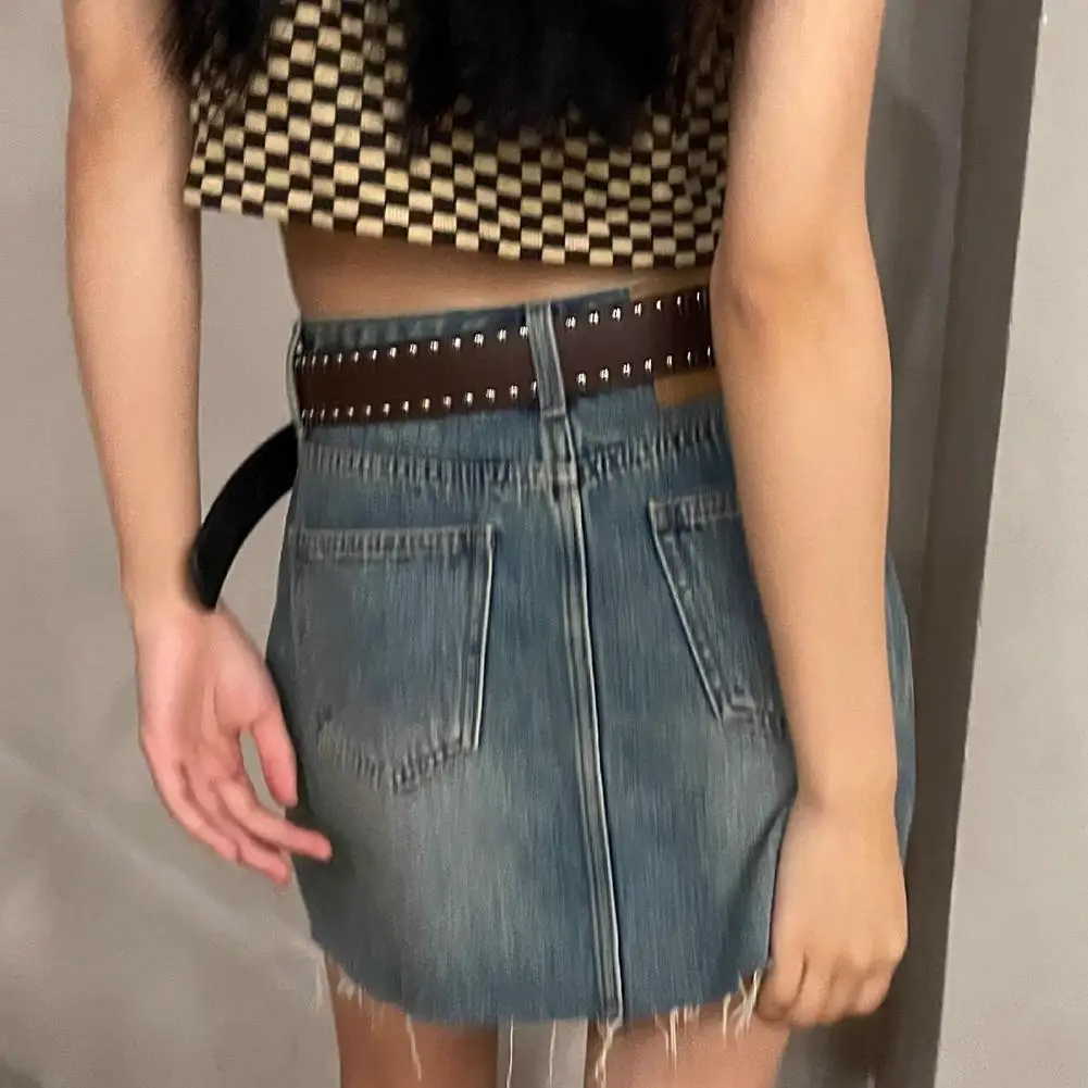 حزام عريض فاسق مع ترصيع دائري للرجال والنساء، حزام جلد البقر الغربي العتيق للجينز، حزام ريترو بانك روك القوطي #4