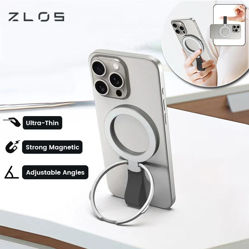 

ZLOS PS06 Магнитный двойной кольцевой держатель для пальцев Подставка для телефона Поворотная на 360° складная подставка с защитой от падения Ультратонкая мультисцена