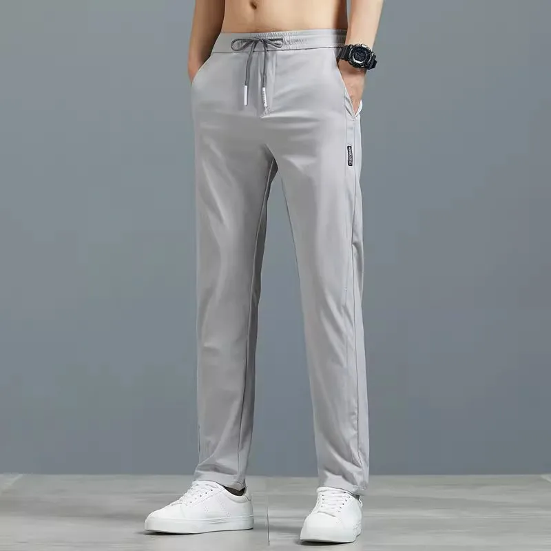 

Summer Thin Ice Silk Construction Site Men's Pants Breathable Cool Feeling Casual Straight Leg Pants Polyester Fiber Youth
