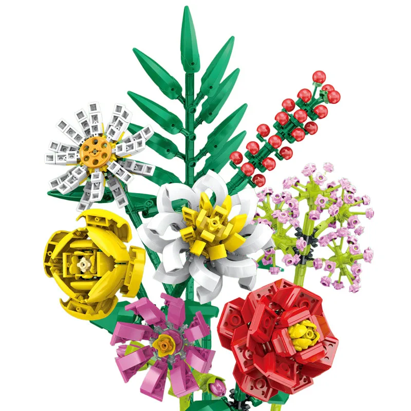 

Букет цветов, строительные блоки, 3D модель «сделай сам», растительный кирпич, подарок, украшение дома, детская игрушка на день рождения, подарок на день матери