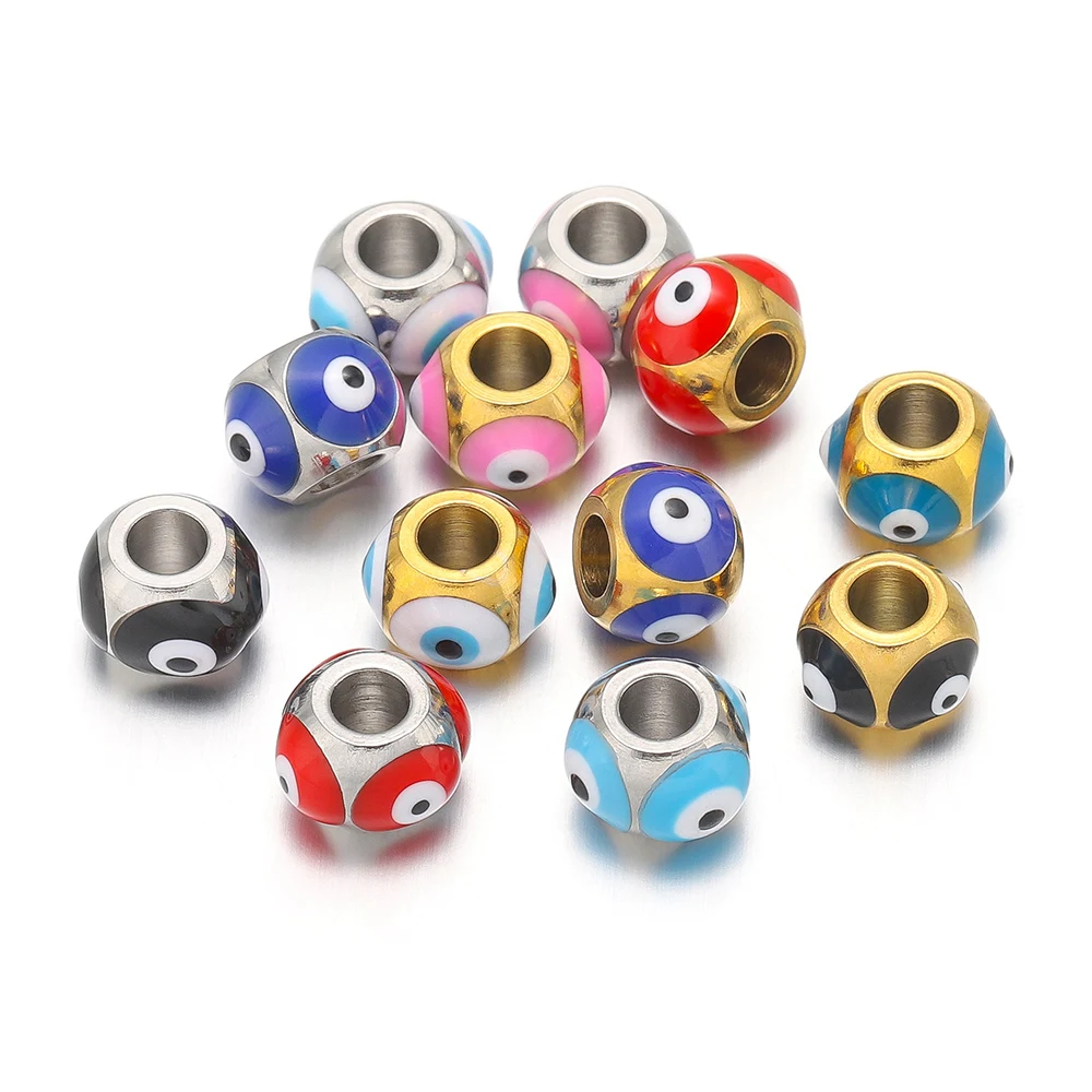 10pcs Stainless Steel 6mm Enamel Eye Beads Gold Round Spacer Beads Wholesale for DIY Jewelry Making Necklace Bracelet Supplies