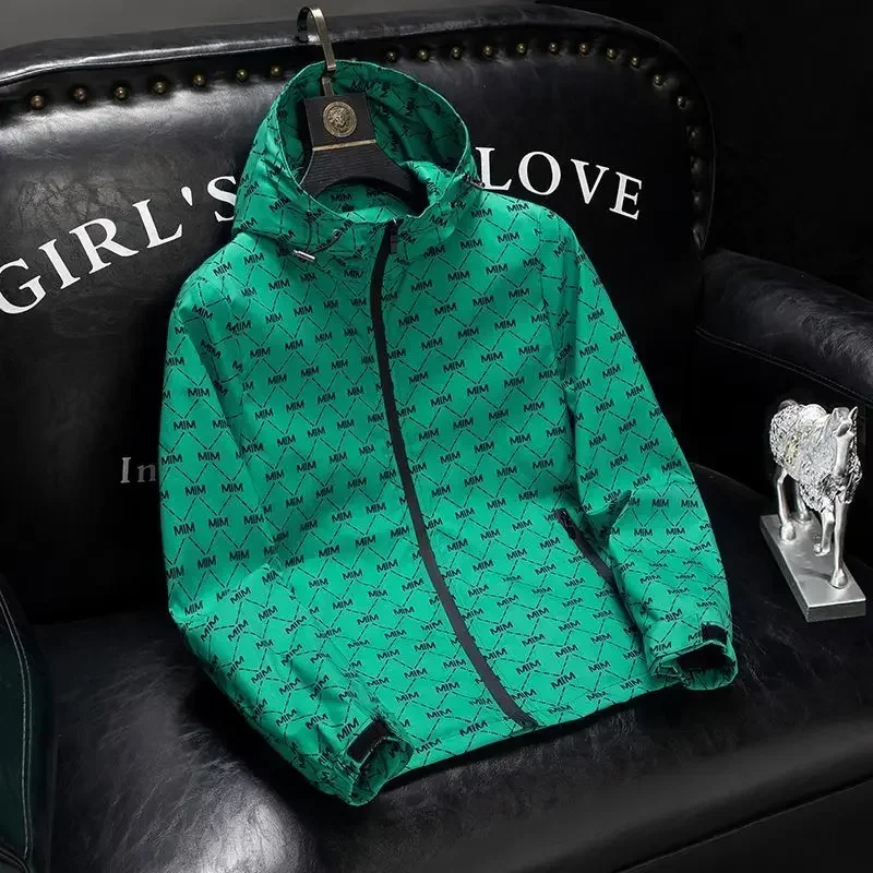 

European Station Spring Thin Jacket Men's Fashion Trendy New Printed Jacket Men's Youth plus Size Hooded Jacket