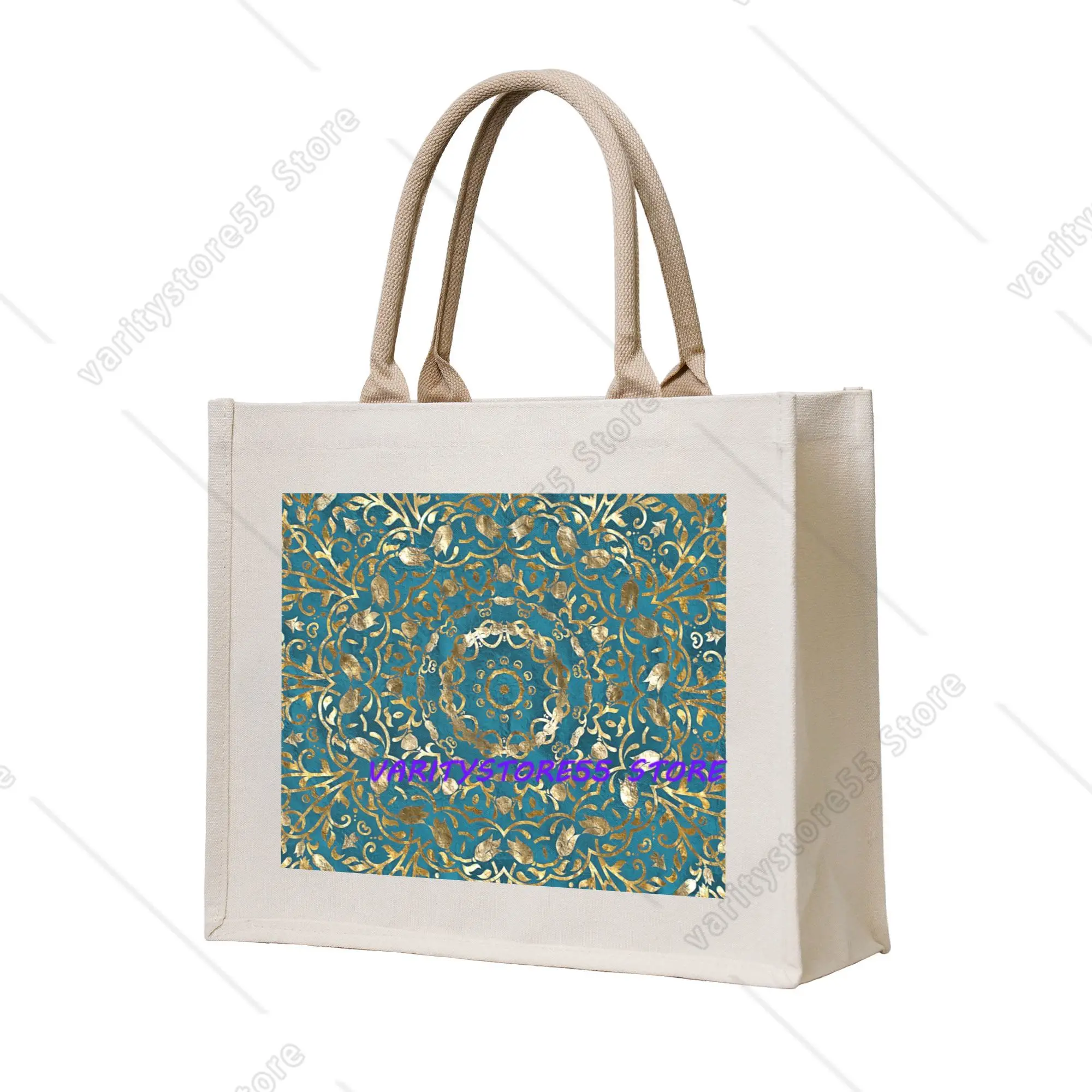 Custom Moroccan Style Mandala Shopping Bag Women Portable Big Capacity Grocery Boho Floral Pattern Tote Shopper Bags