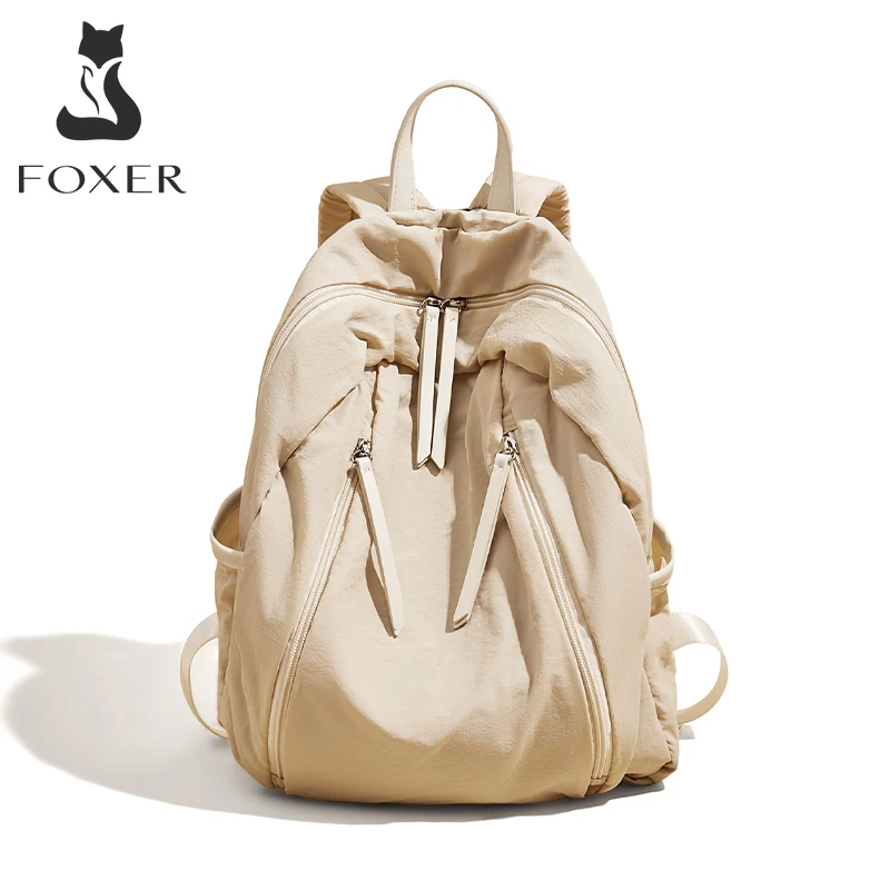 FOXER Simple Solid Color Backpack Women Backpack Waterproof Cotton Fabric Laptop School Bag Fashion Teenage Girl Travel Book Bag