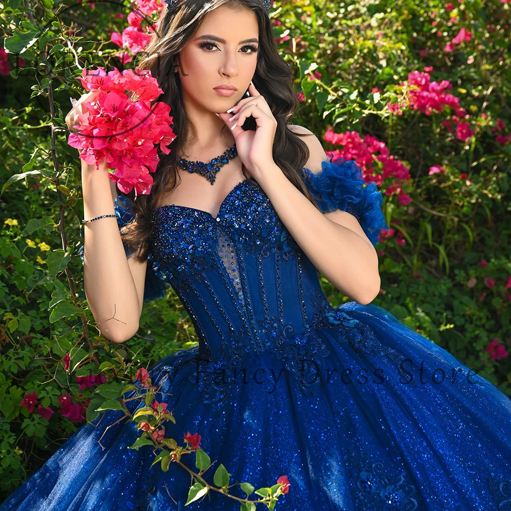 キラキラクリスタルキンセアニェーラドレス女の子のためのオフショルダーボールガウンスイート 16 誕生日パーティーカスタマイズされたvestido quinceañeras