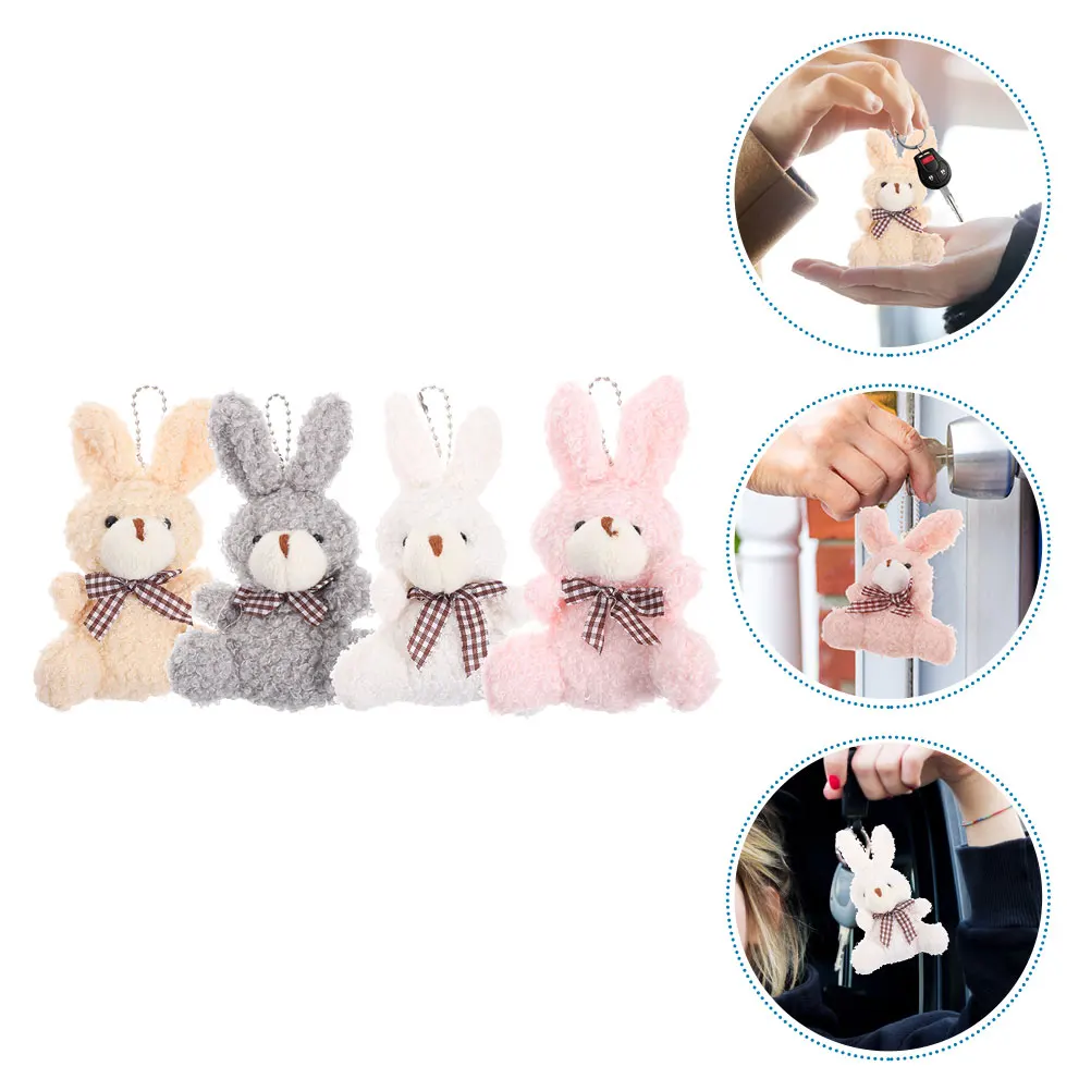 8pcs Rabbit Keychain Cute Mini Bunny Pendant Soft Keyring Decorative Bag Charm Easter Gift Filling Stuffed Toy