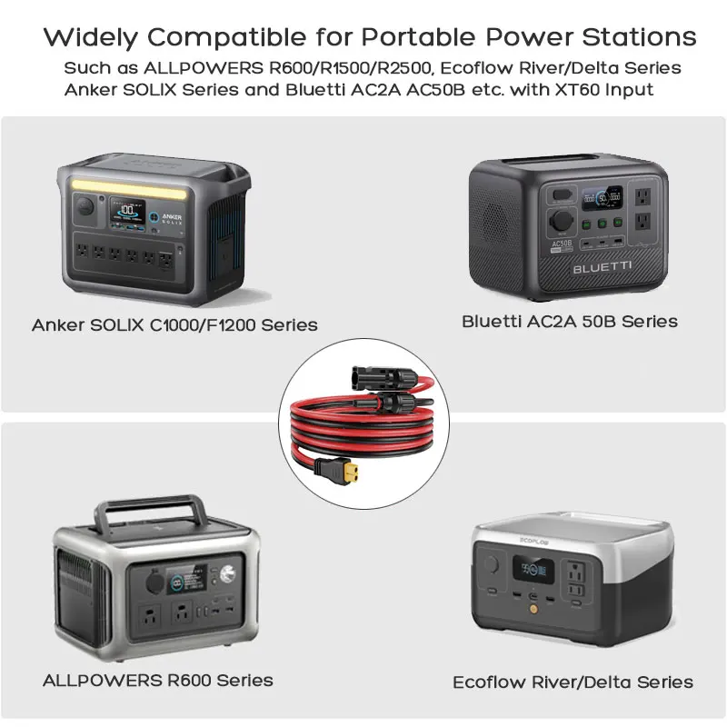6m/3m/1.5m XT60 to Solar Panel Connector Charging Cord for ALLPOWERS R600 Ecoflow River Delta Anker SOLIX Etc. Solar Generators. view 5