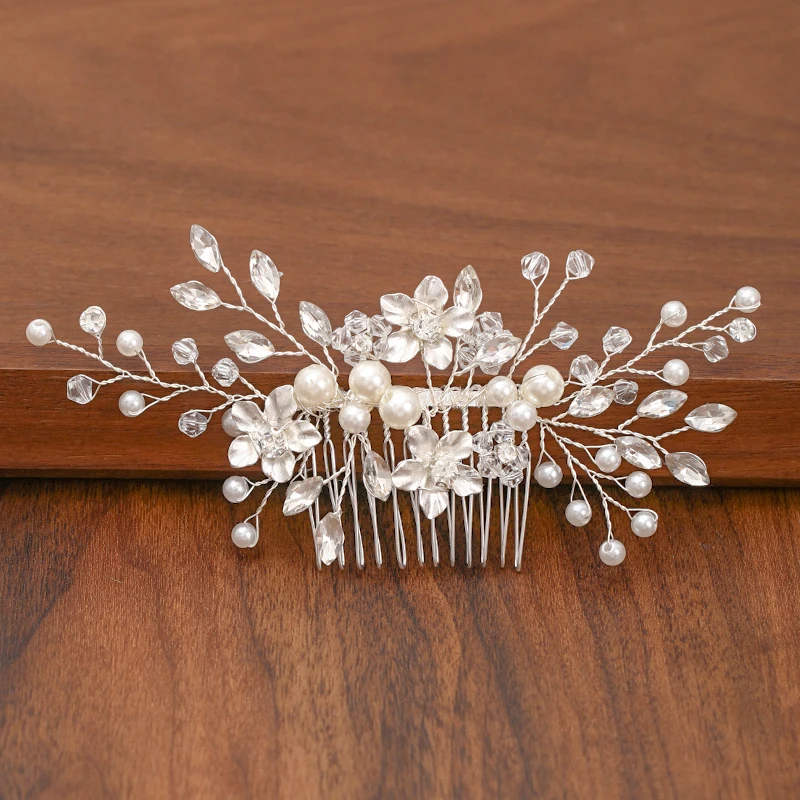 Silver Color Pearl Rhinestone Wedding Hair Combs Hair Accessories For Women Accessories Hair Ornaments Jewelry Bridal Headpiece image 2
