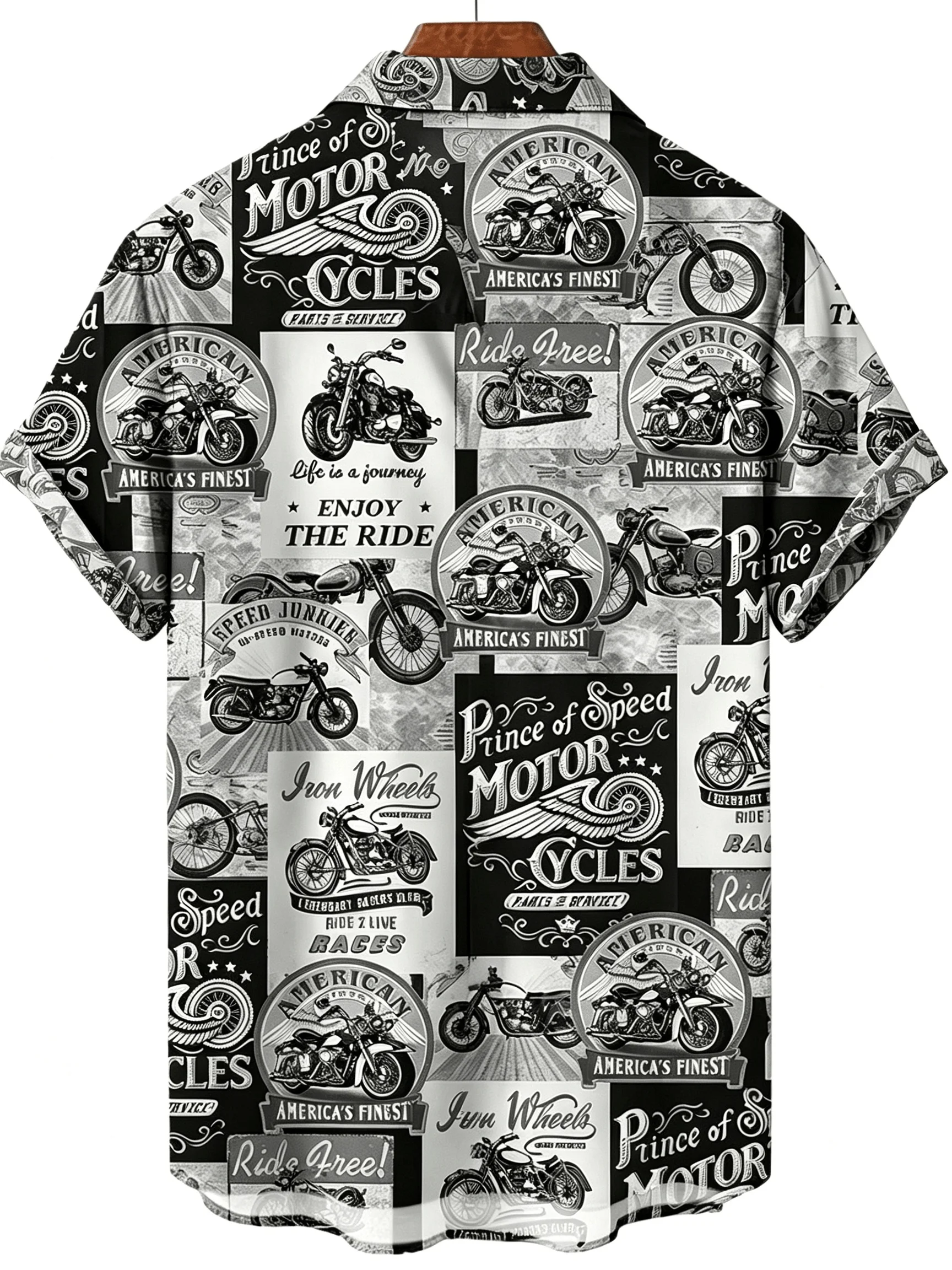 Men Short Sleeve Shirt Vintage Motorcycle Poster Print Turn‑Down Collar Button‑Up Casual Summer Top