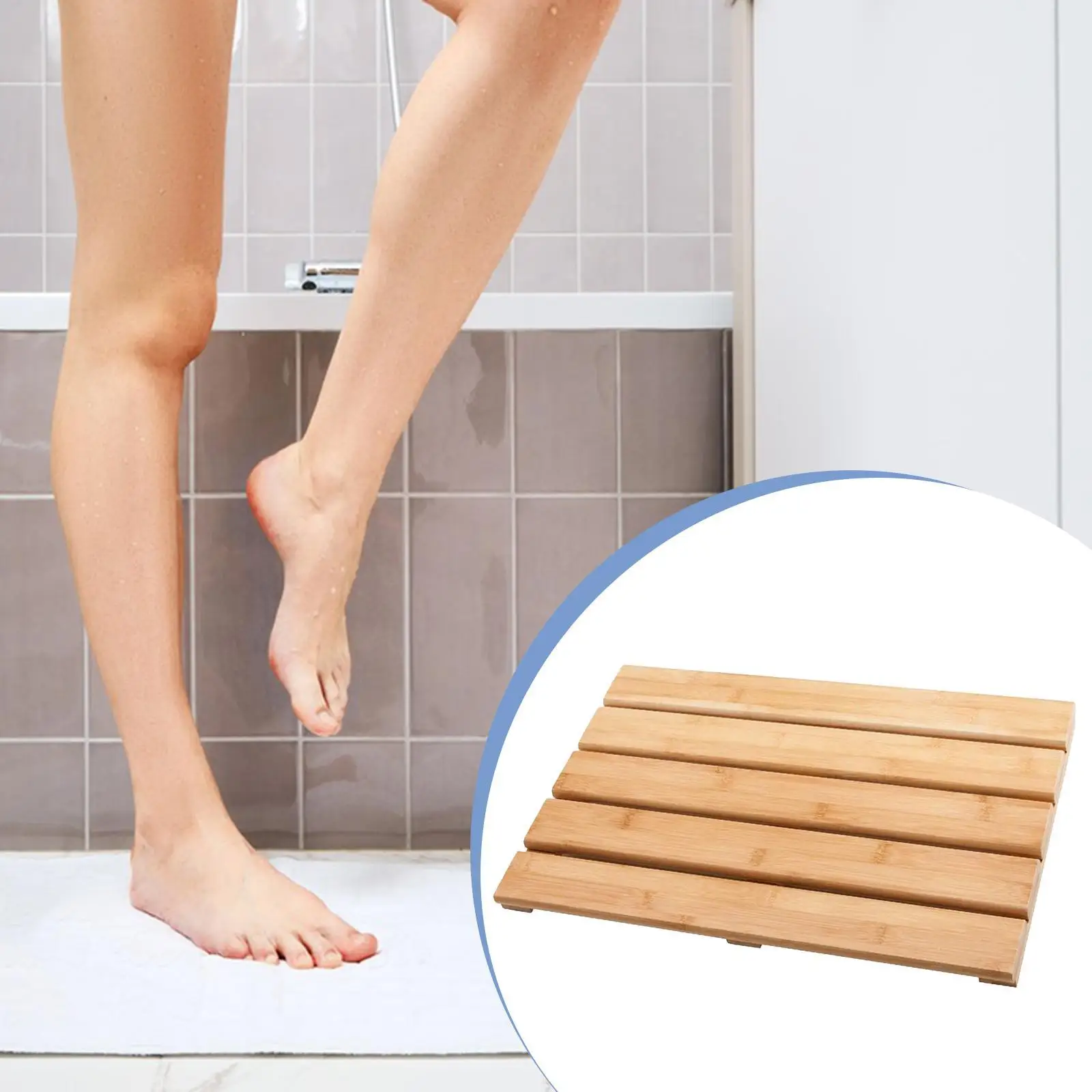 

Bamboo Bath Mat Decoration Waterproof Heavy Duty Versatile Sturdy Easy to Clean Bathroom Accessories Shower Mat Floor Mat