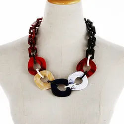 New Punk Acrylic Long Chain Choker Necklaces for Women Boho Colorful Big Square Collar Chunky Pendant Necklace Statement Jewelry