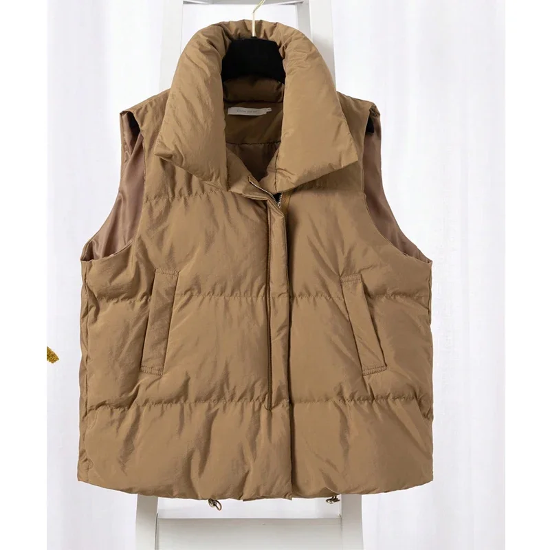 Cardigan sans manches pour femme, gilet élégant, col montant, veste ample, manteau chaud, vêtements décontractés, nouvelle collection hiver