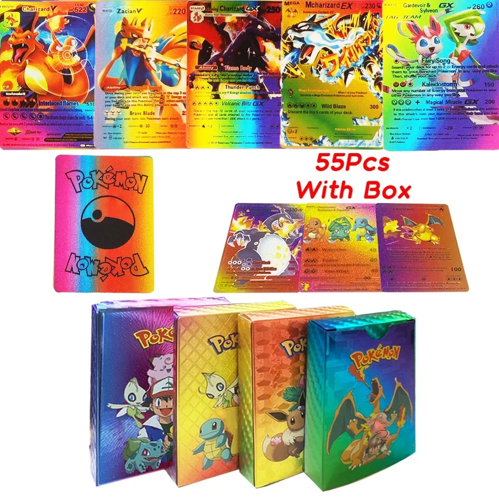 55 pz Pokemon colorato lamina d\'oro carta Charizard Pikachu Arceus diamante arcobaleno inglese francese tedesco spagnolo VSTAR GX VMAX carte