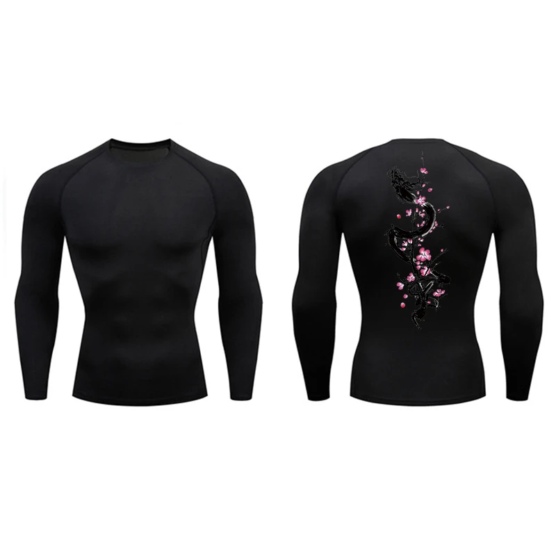 قميص مضغوط مطبوع عليه زهر التنين للرجال، تي شيرت رياضي سريع الجفاف، تي شيرت للتمرين والجري، تي شيرت بأكمام طويلة، ملابس رياضية #3