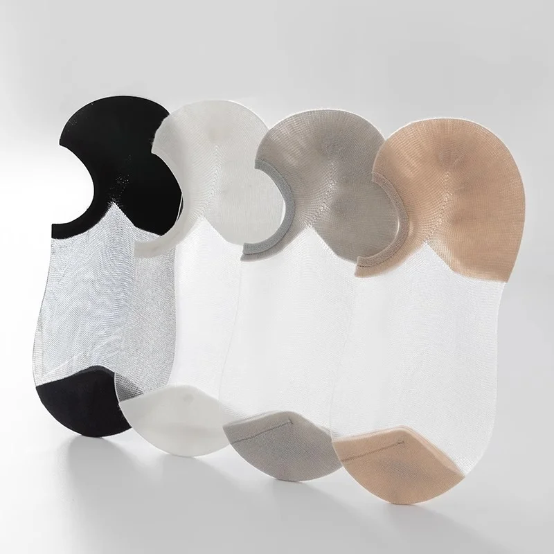 Meias femininas transparentes sem exibição, verão, silicone, malha respirável, leve, invisível, antiderrapante, barco