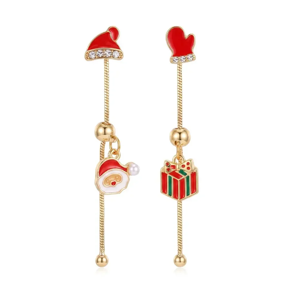 Rhinestone Christmas Earrings Long Tassel Xmas Drop Dangle Stud Christmas Hat Creative Moving Santa Claus Dangle Earrings Party