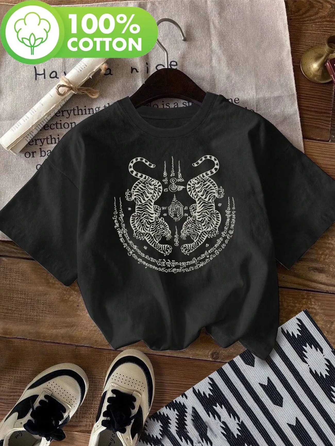 Vintage Tiger Women's Retro Tiger Animal Print T-Shirt Cotton Loose Crew Neck Short Sleeve Top Shirt Summer T Shirt