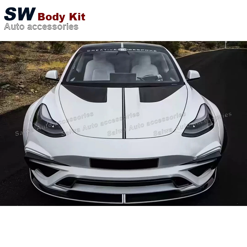 Carbon Fiber IMP Style Wide Body Kit For Tesla Model 3 Upgrade Bumper Facelift Side Skirts Car Accessories Performance Kit