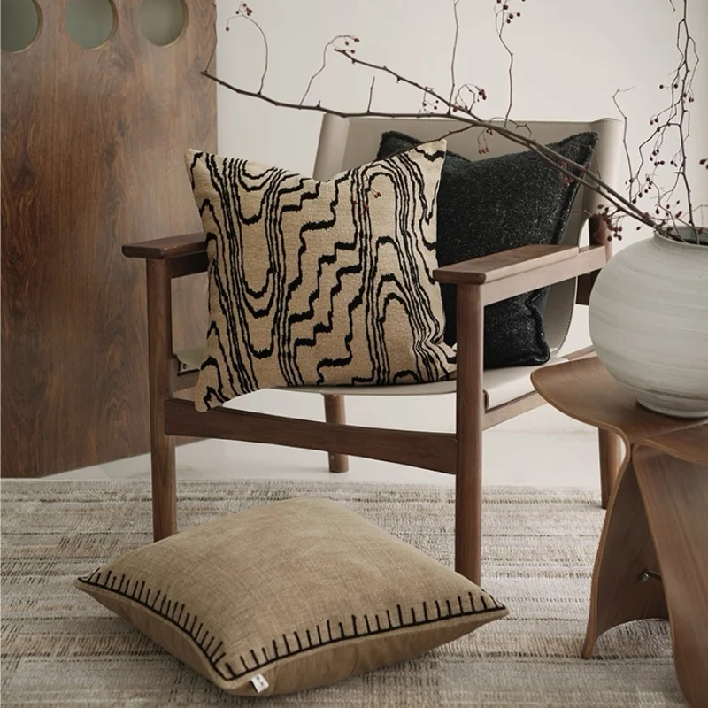 Camel Color Pillows Wooden Stripe Cushion Case Retro Geometric Square Decorative Pillow Cover For Sofa Chair Home Decorations