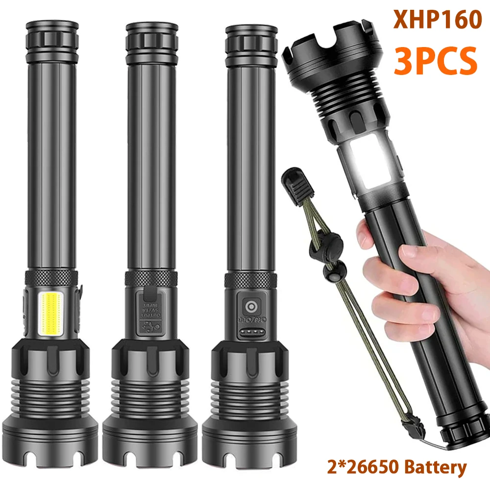 Rechargeable LED Flashlights High Lumens Super Bright Flashlight 7 Modes with COB Work Light ,Powerful Flash Light for Outdoor