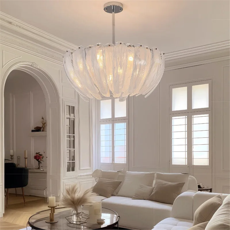 Cloud and Mist Feather Glass Lampshade Pendant Light Italian Designer LED Chandelier Living Room Bedroom Luxurious Decor Fixture