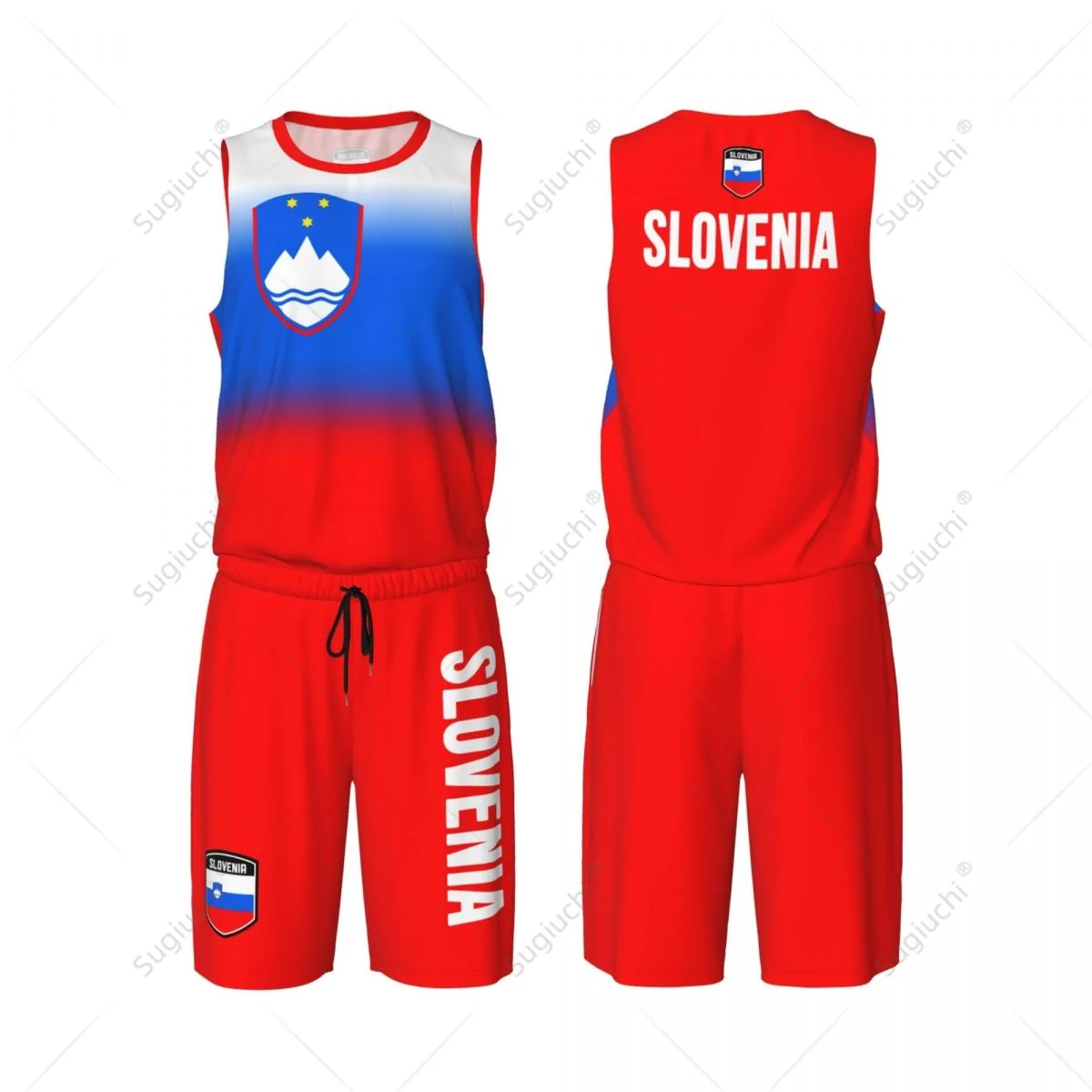 Men Slovenia Flag Basketball Jersey Set Mesh Shirt & Pants Sleeveless Exclusive Team-up Custom Name Nunber Unisex