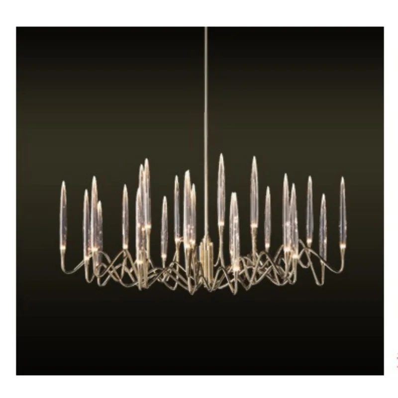 

French Light Luxury 2025 Style Crystal Bar Pendant Lamp Restaurant American Model Room Living Room Designer Lamp