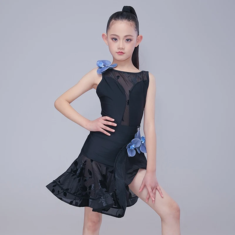 

Детское платье для латинских танцев национального стандарта, костюмы для бальных танцев для девочек, детские танцевальные костюмы с разрезом, сценическая одежда SL13078