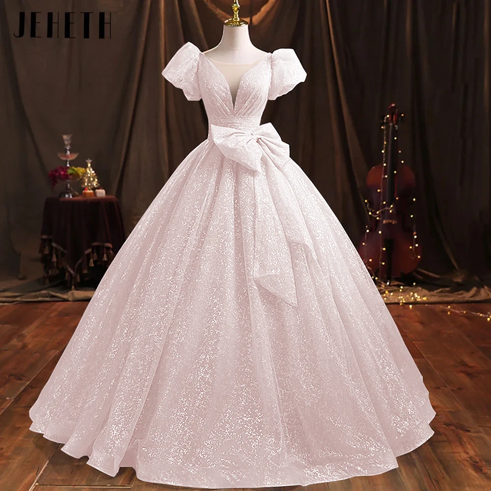 Simple Sparking Puff Short Sleeves Quinceanera Dresses 2024 Lace Up Prom Party Gown for Women Floor Length robes 15 Years