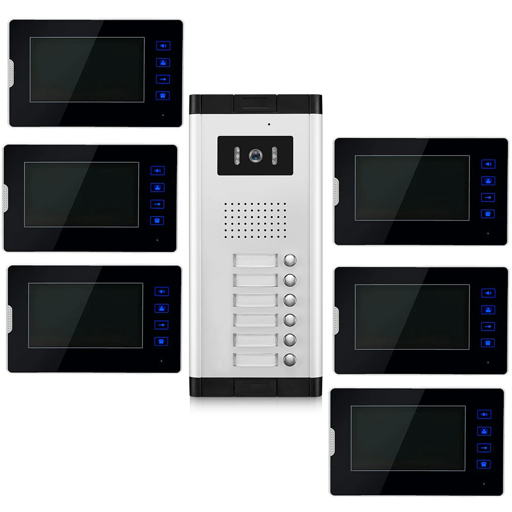 

2/3/4/5/6 Units Apartment Video Intercom System 7 Inch Monitor Video Door Phone Intercom System Wired Home Video Doorbell kit