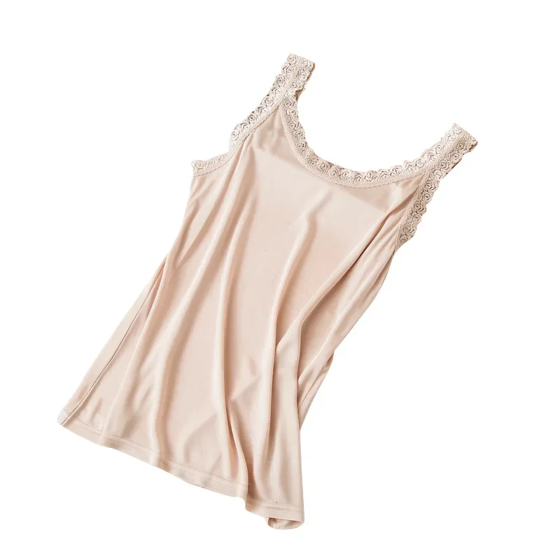 صدرية بحمالات حريرية محبوكة للنساء ، ملابس داخلية ، دانتيل وبقاع أزهار ، حرير التوت ، بلا أكمام للنساء ، الصيف #5