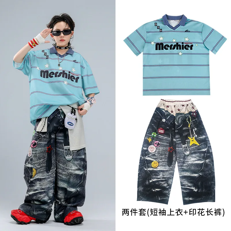 Girl Boy Fashion Cool Loose Hip Hop Suit Street Dance Outfit Kids Stage Performance Costume Trendy Hiphop Clothing For Dance