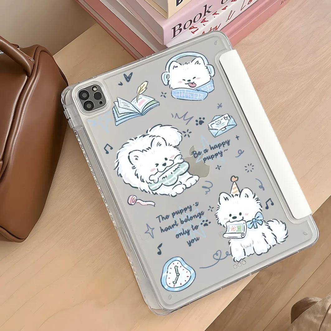 Happy Puppy Pen Slot Tablet Case For Mini7 6 iPad Pro 2024 2022 2021 2020 2019 2018 2017 11 10 9 8 7 6 5 Air7 6 5 4 3 2 1 Cover
