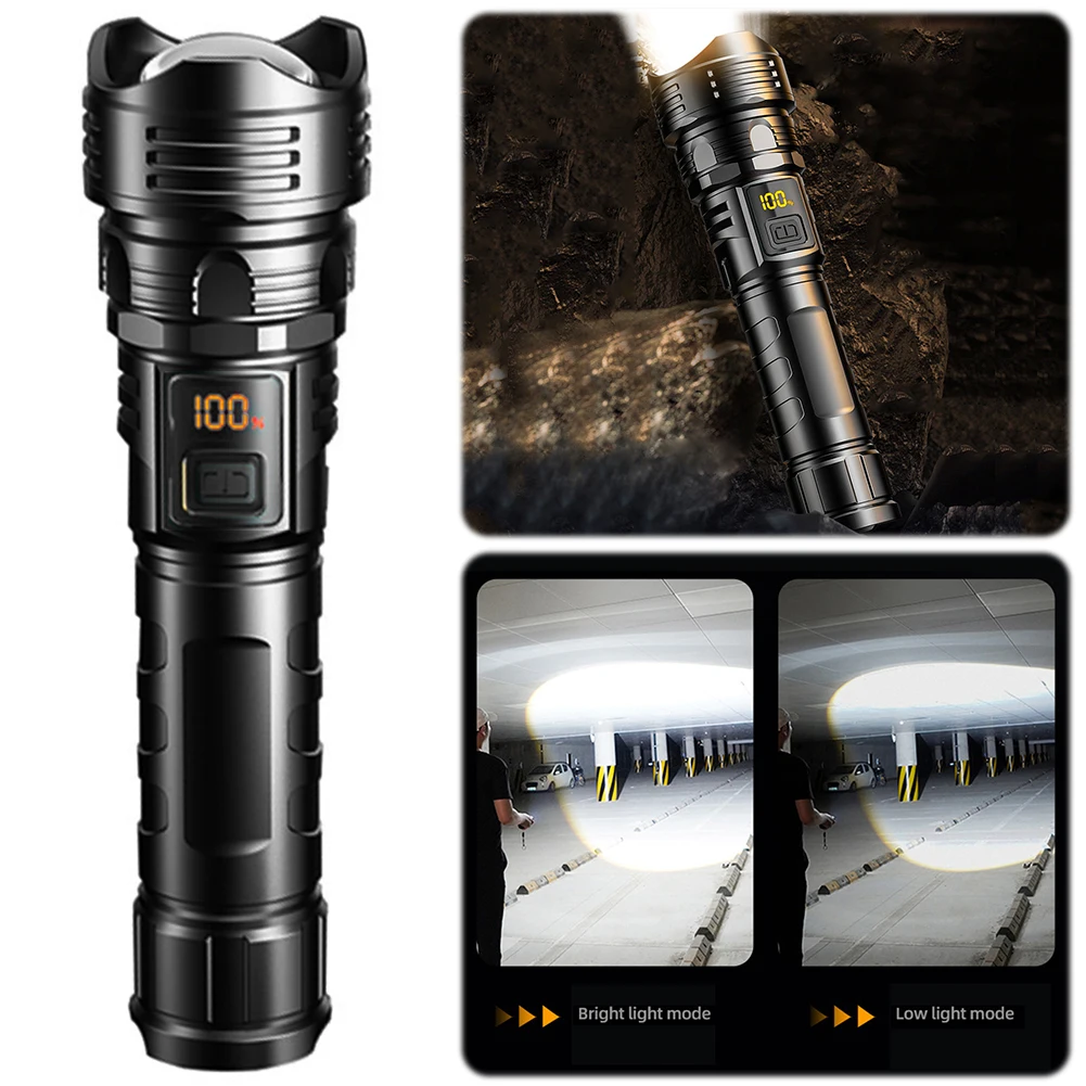 

10W Telescopic Focus Torch USB Charging High Power Flashlight Power Display Handheld LED Flashlight Waterproof for Power Outages