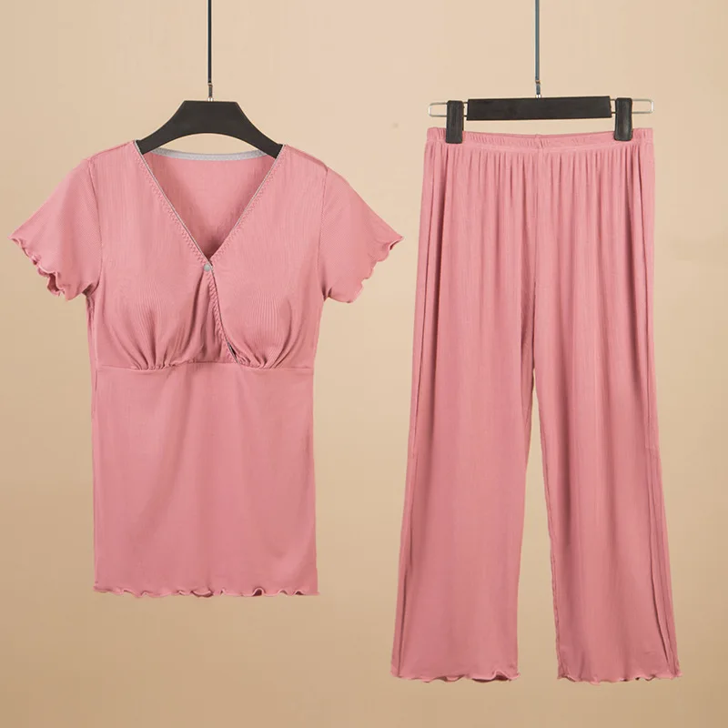 

Модальные пижамы для беременных и кормящих мам, ночная рубашка для кормления, новые летние свободные пижамы с короткими рукавами для кормящих беременных, домашняя одежда