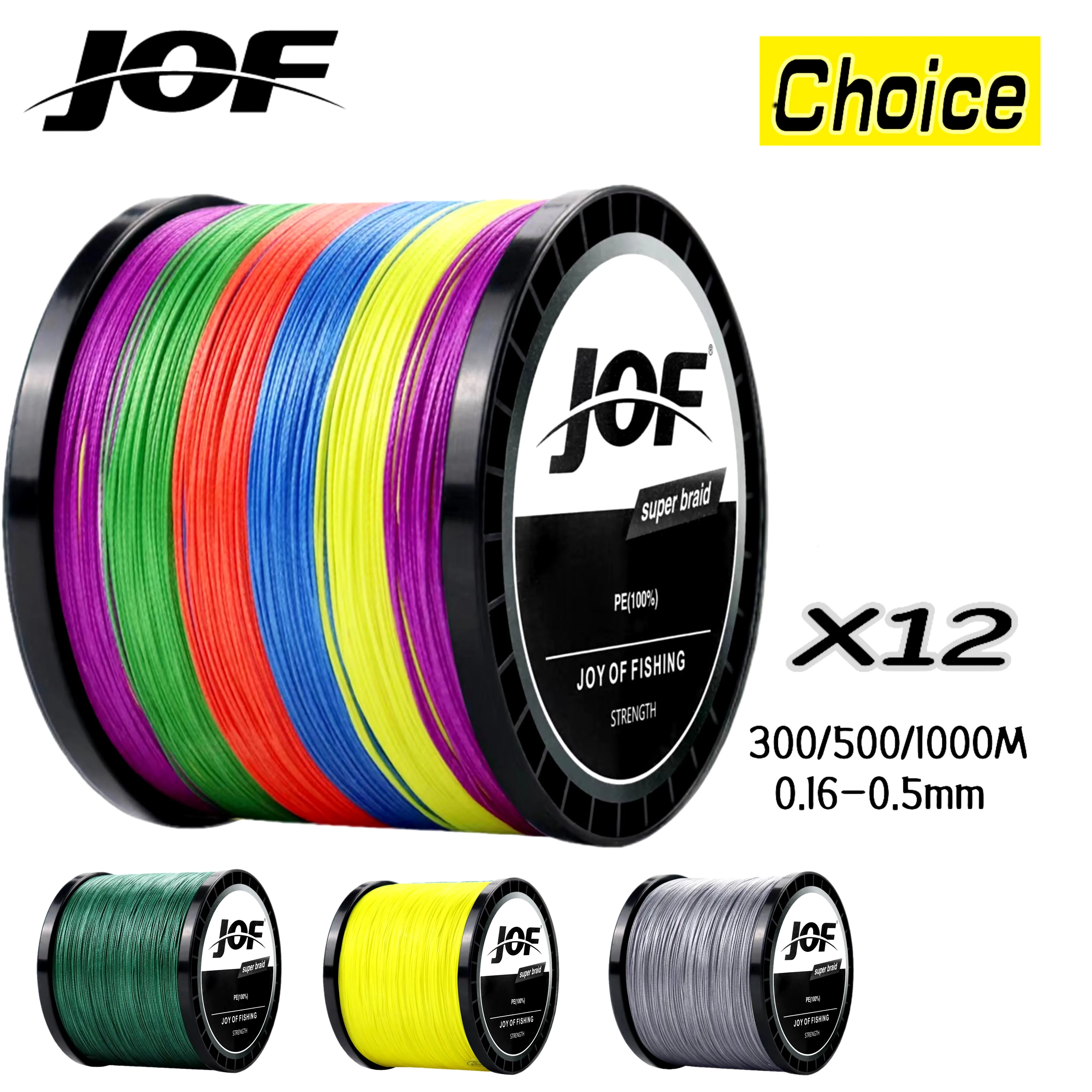 

JOF X12 300M-1000M Braided Fishing Line 12 Strands MultiColor Multifilament Saltwater PE Line 33 42.7 55.1 65 90.3 103 149.9LB