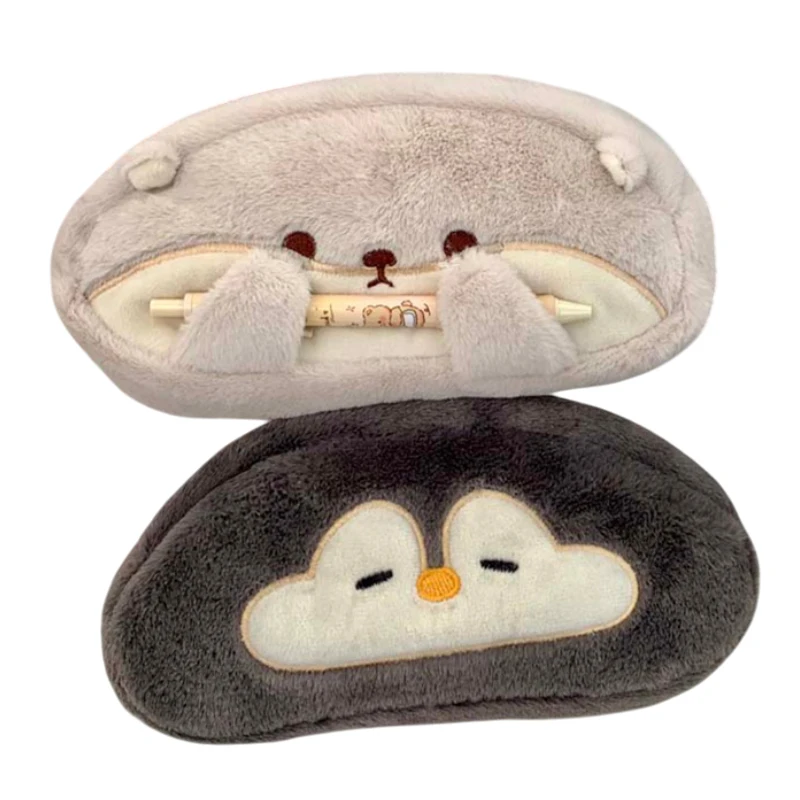 Multi-function Plush Pen Bag Otter Penguin Large Capacity Pencil Case Stationery Organizer Back To School Gift