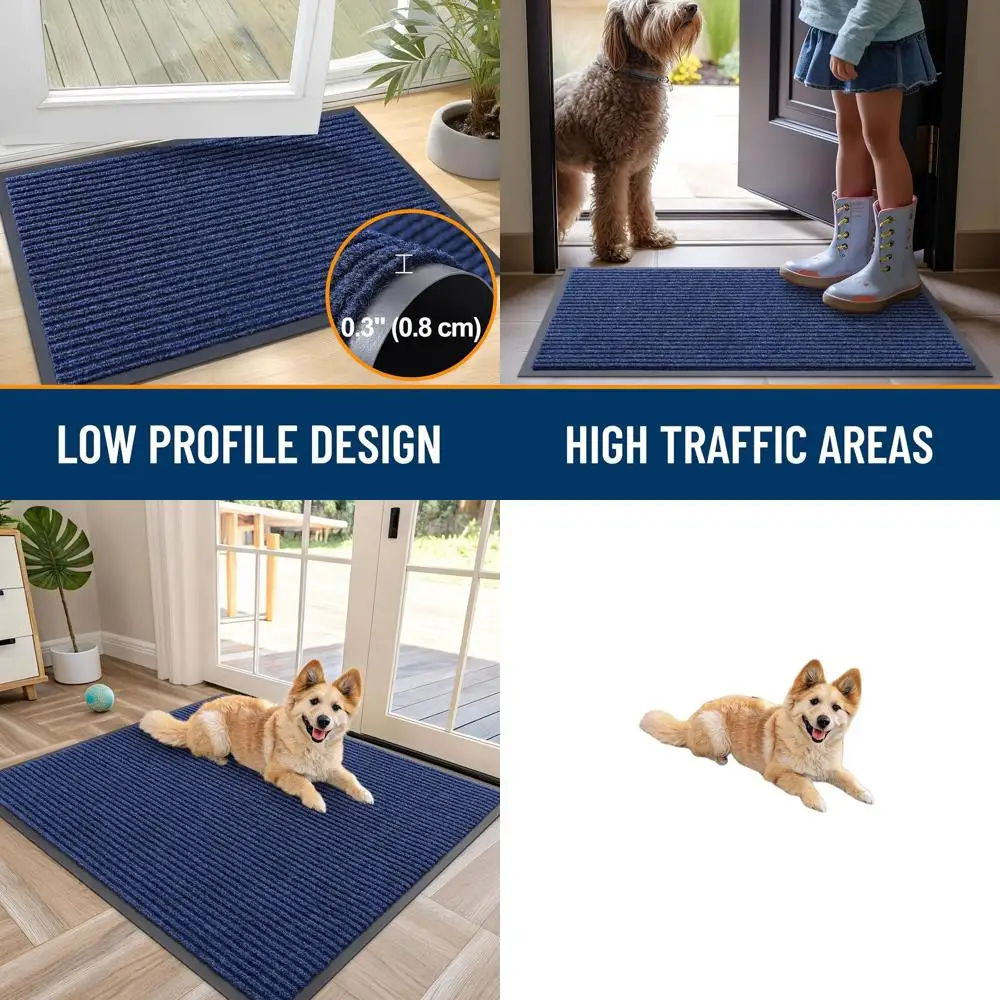 

Durable Indoor/Outdoor Blue Door Mat, 40x32, Waterproof, Fade-Resistant, Easy to Clean