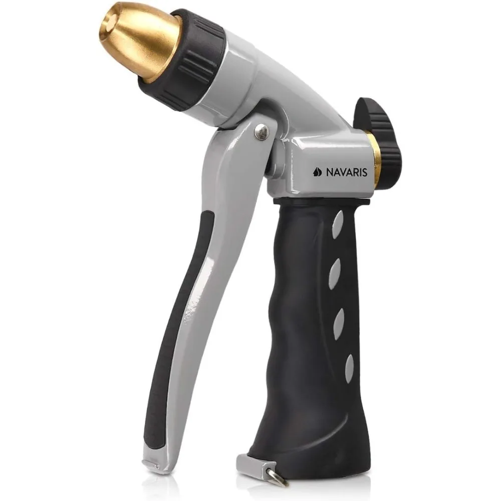 

Распылительная насадка для садового шланга Navaris - металлический спринклер высокого давления с эргономичным триггером для газона, садоводства, автомобиля Washi