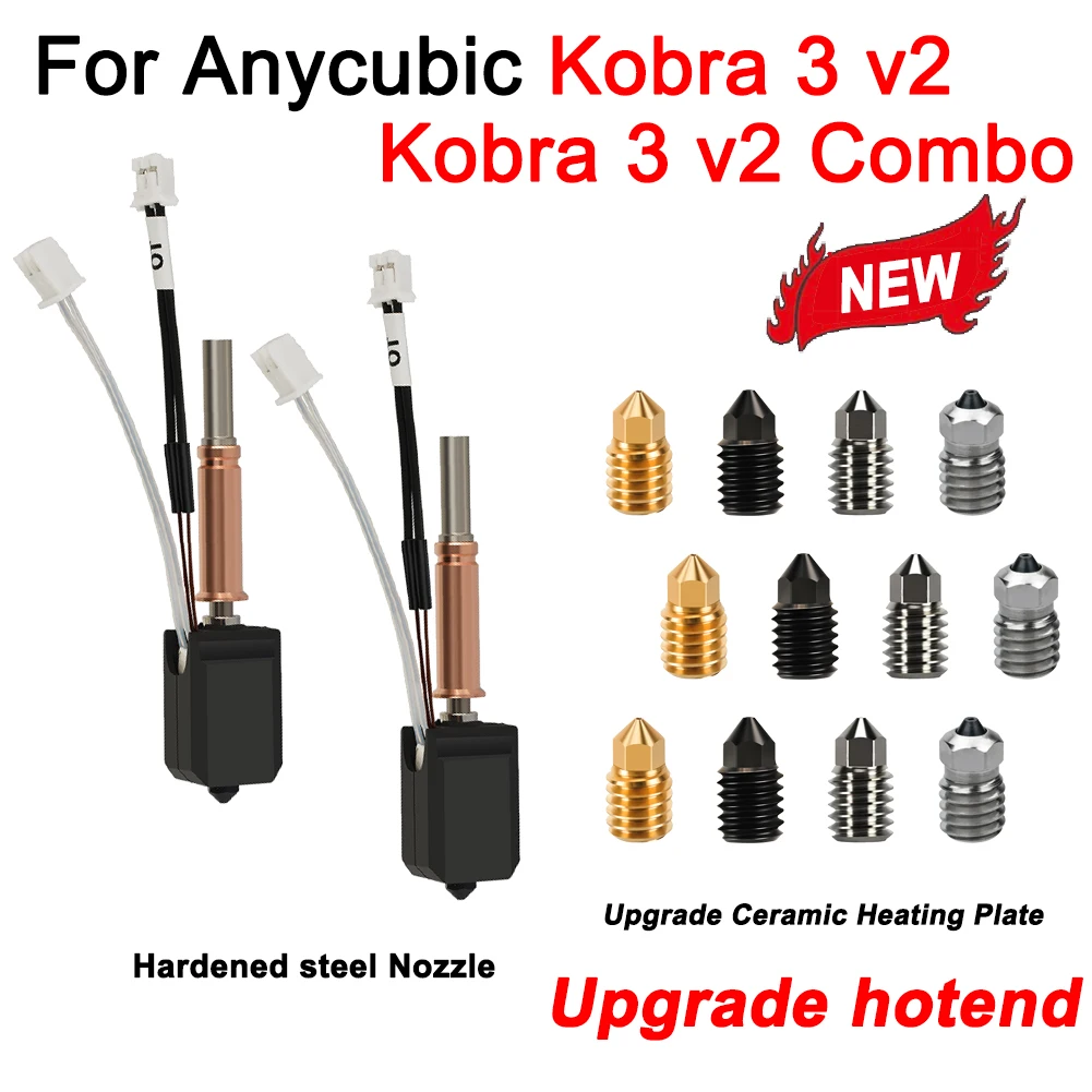 

Комбинированный комплект Hotend для Anycubic Kobra 3 v2/Kobra 3 v2, новое обновление, керамический 3D-принтер Hotend, латунное сопло из закаленной стали