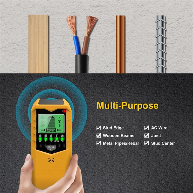 

-PQWN 5 In 1 Wall Detector Metal Detector Electric Multi-Function Stud Detector With LCD Display For Wood AC Wire Pipe Metal Stu
