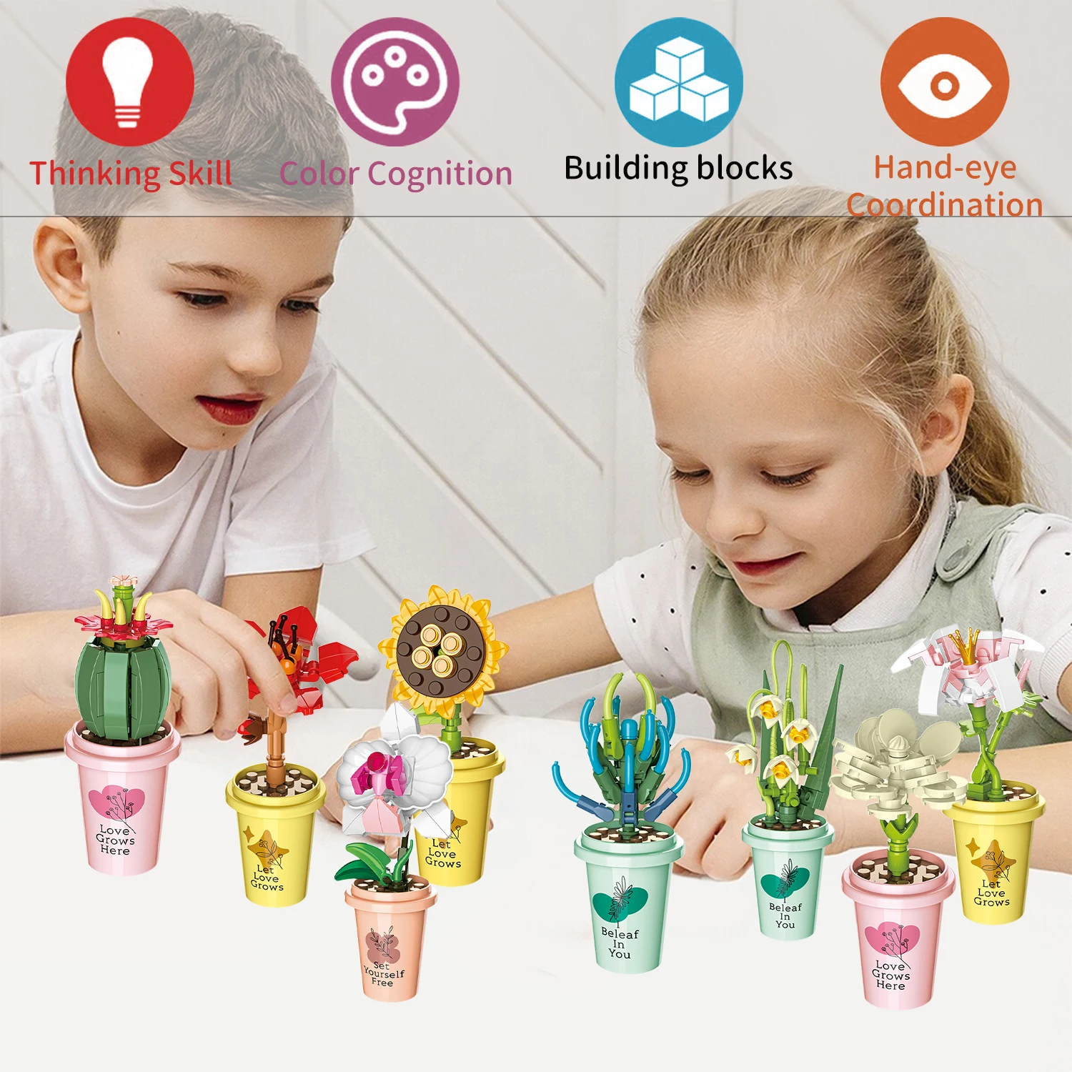 Micro Building Blocks Flowers Toys DIY Home Desk Plant Series Decoration Potted Simulated Flowermodel Set Children's Toys Gifts