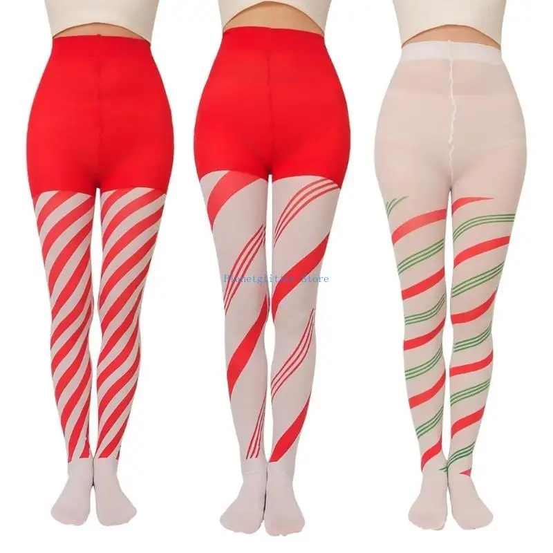 652B Kerst gestreepte panty Vakantie Colorblock dij hoge kousen
