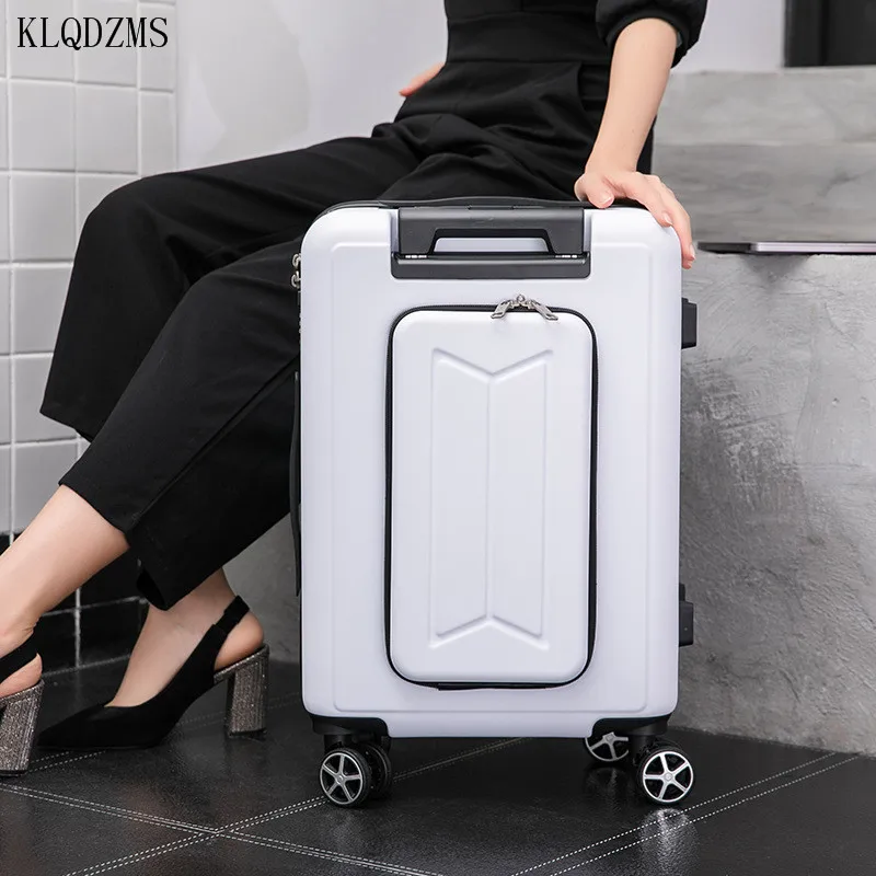 

KLQDZMS 20"24Inch Laptop Suitcase Front Opening PC Boarding Case USB Charging Trolley Case Universal Wheel Rolling Luggage