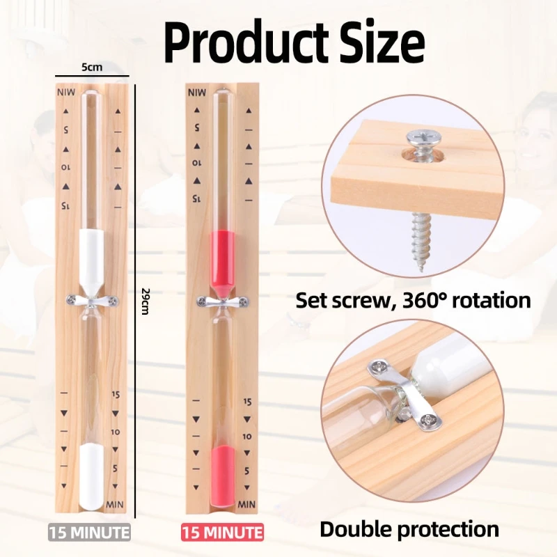 Reloj de arena de vidrio de madera de 15 minutos, práctico reloj de arena giratorio montado en la pared, Sauna, baño, decoración del hogar, regalo